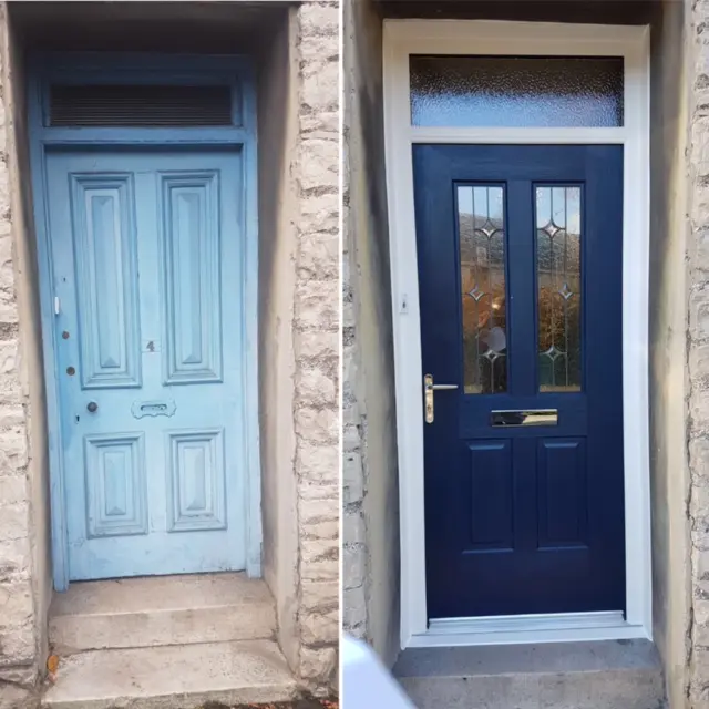 Before and after of replacing a front door