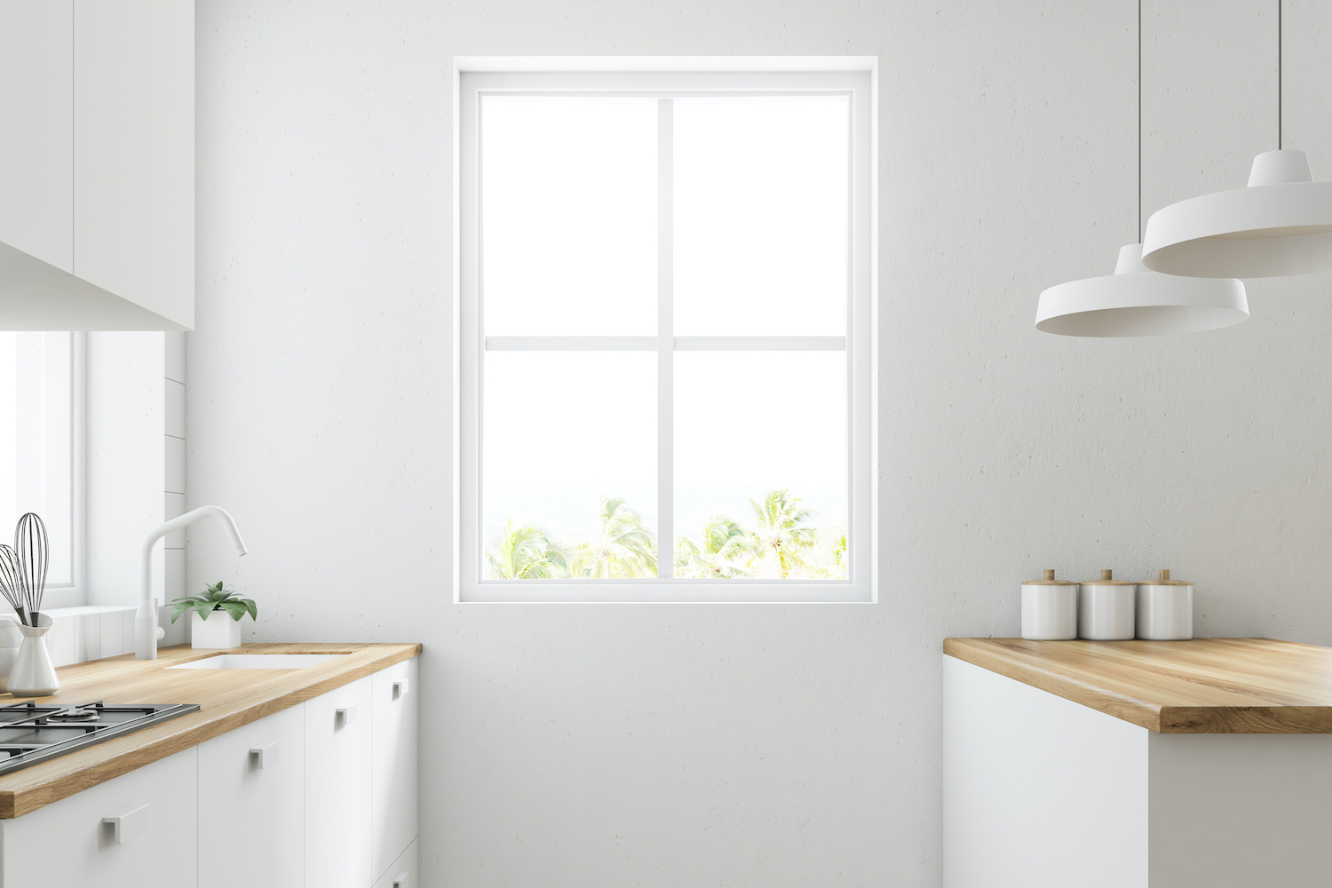 White,Kitchen,Corner,With,A,Wooden,Floor,,Large,Windows,And