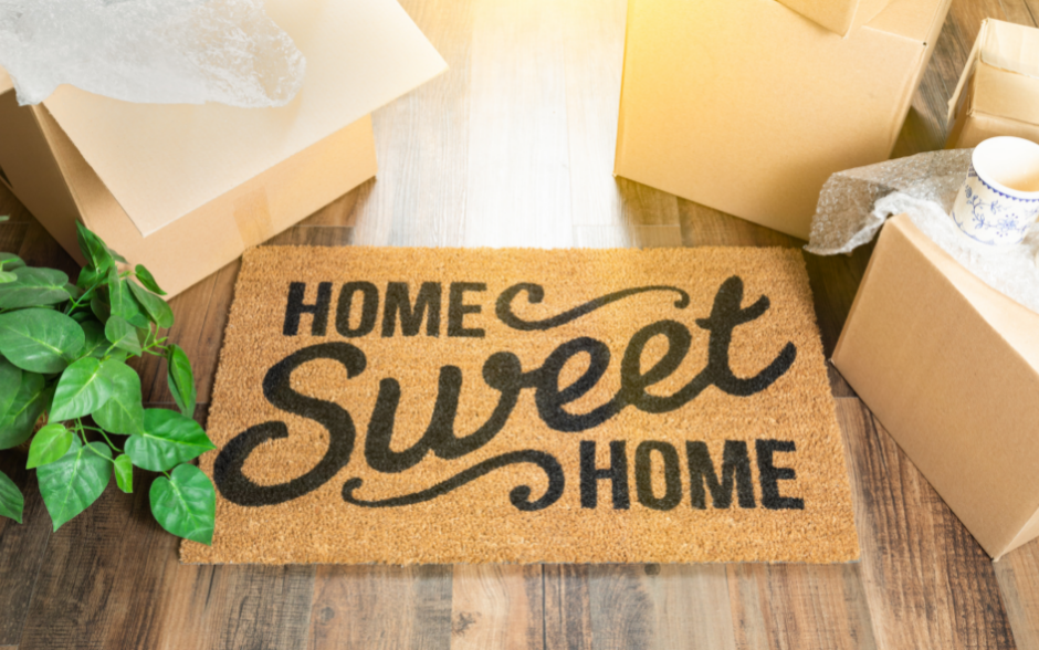 A door mat with the words Home Sweet Home written on it