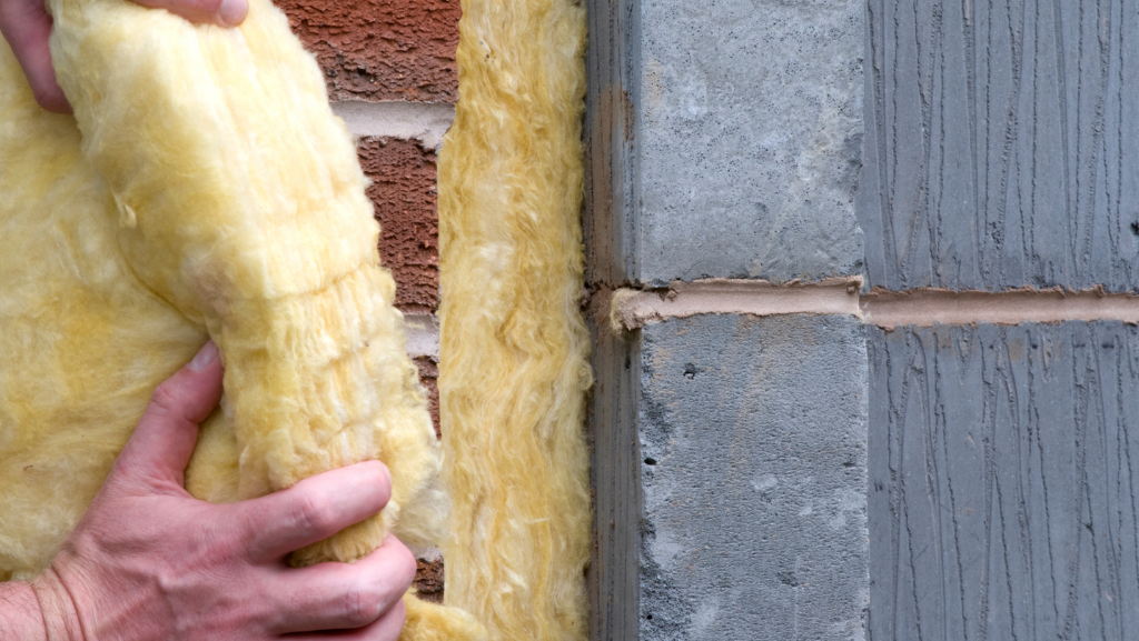 A photograph of a house being insulated