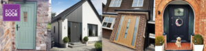A collage of different composite doors in different houses
