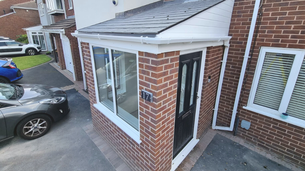 a photo of a brick porch