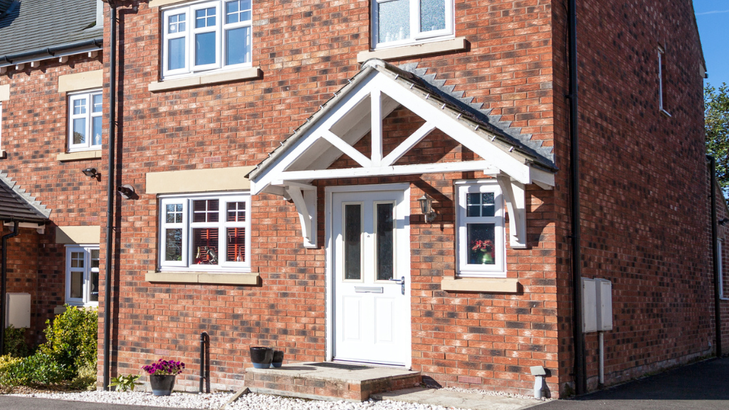 a photo of a canopy style porch